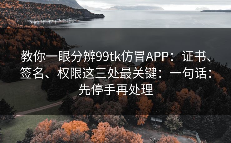 教你一眼分辨99tk仿冒APP：证书、签名、权限这三处最关键：一句话：先停手再处理